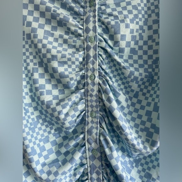 NWT 60’s Retro Style SO Checkered Aqua Periwinkle Shirred Polo Mini Dress - Picture 4 of 6